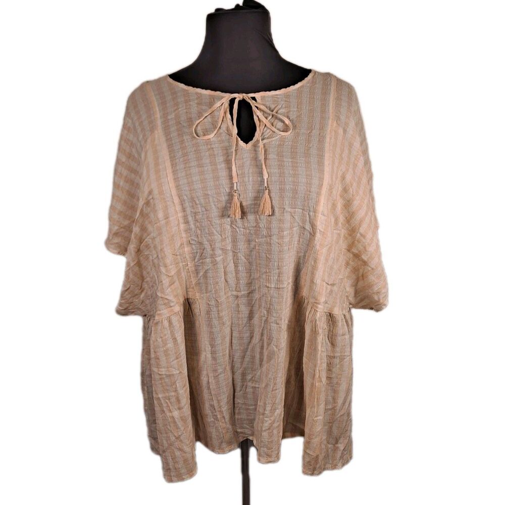 Lane Bryant Women's Striped Blouse Size 26/28 Peach White Lightweight Thin